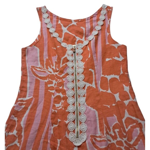 Lilly Pulitzer Target Dress Womens 2 Orange Mini Giraffe Linen Tropical Vacation - Picture 8 of 12